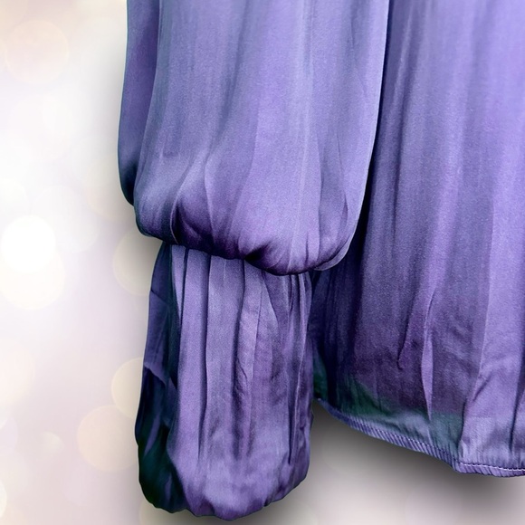 NWT Carmen Marc Valvo Bubbled Tiered Sleeve Top in “Aubergine” Size Medium - Picture 7 of 12